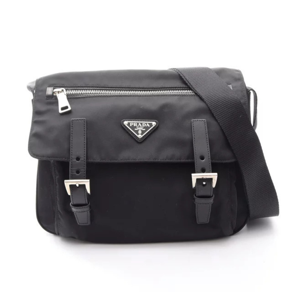 Prada TESSUTO Shoulder Bag Leather Black